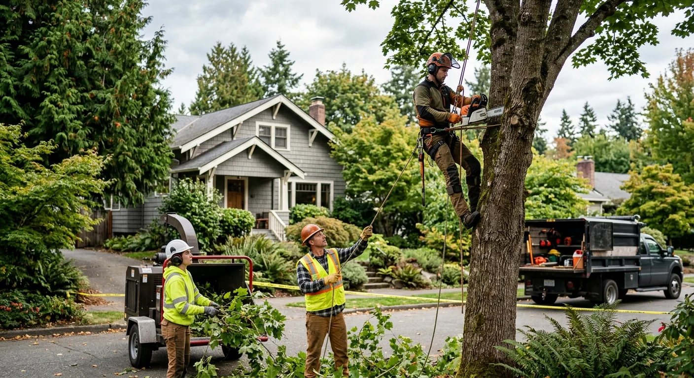 Crew clearing overgrown brush from a residential property in Edmonds