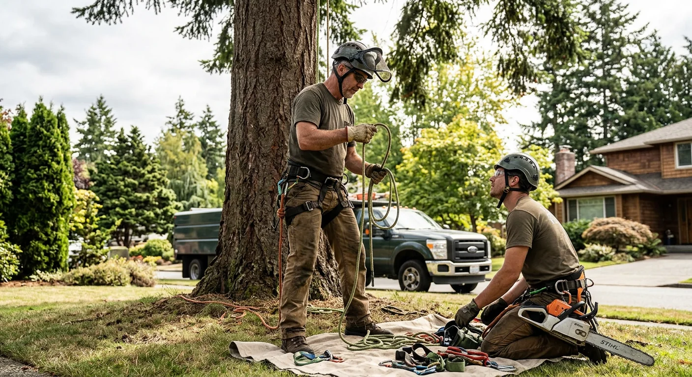 Crane lifting a large tree section over an Edmonds home