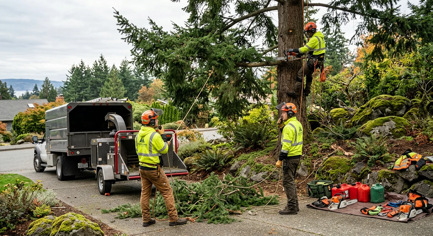Excavator grubbing stumps during a residential lot clearing project in Edmonds