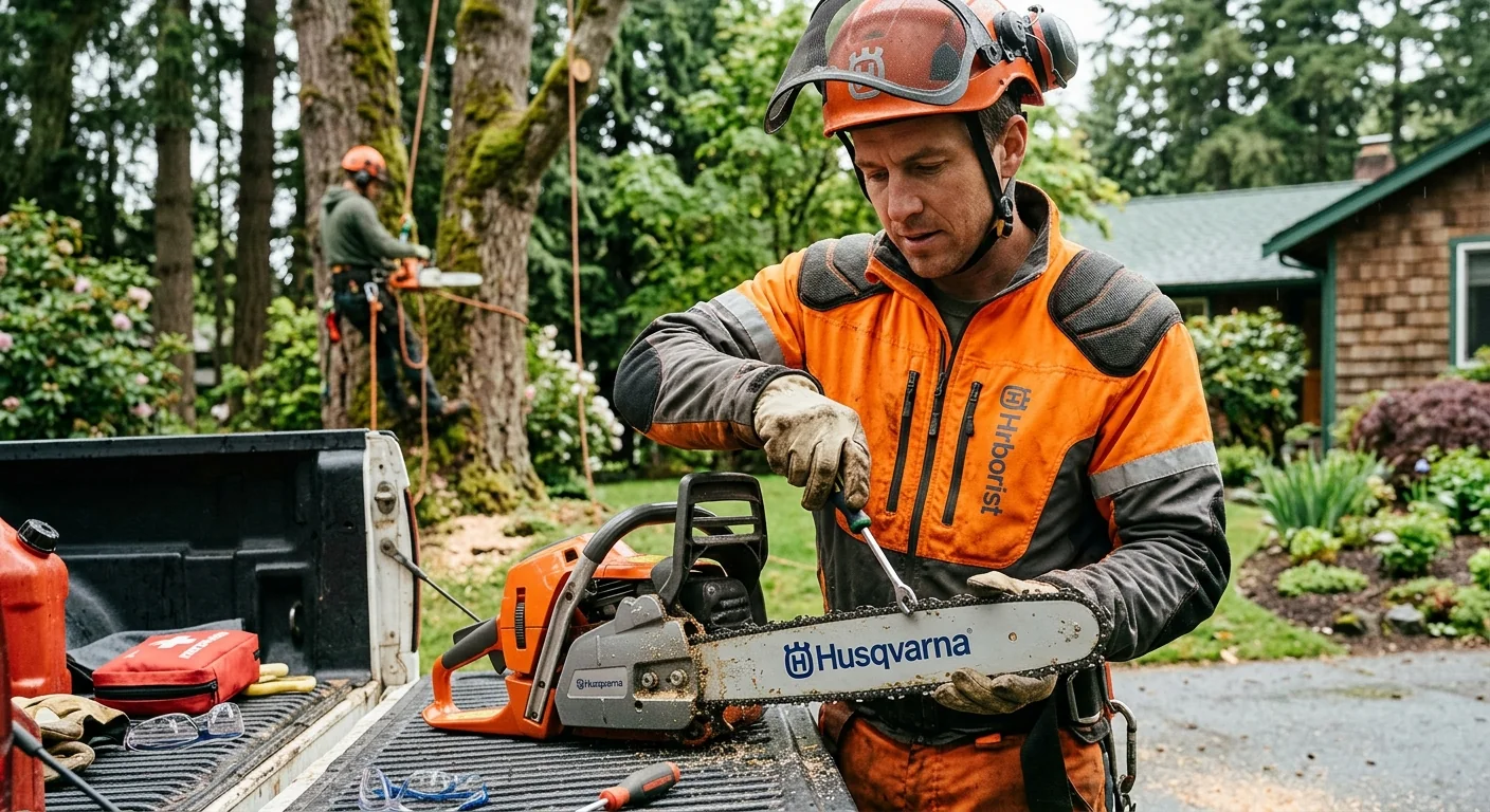 Crew removing dense underbrush from a wooded Edmonds parcel