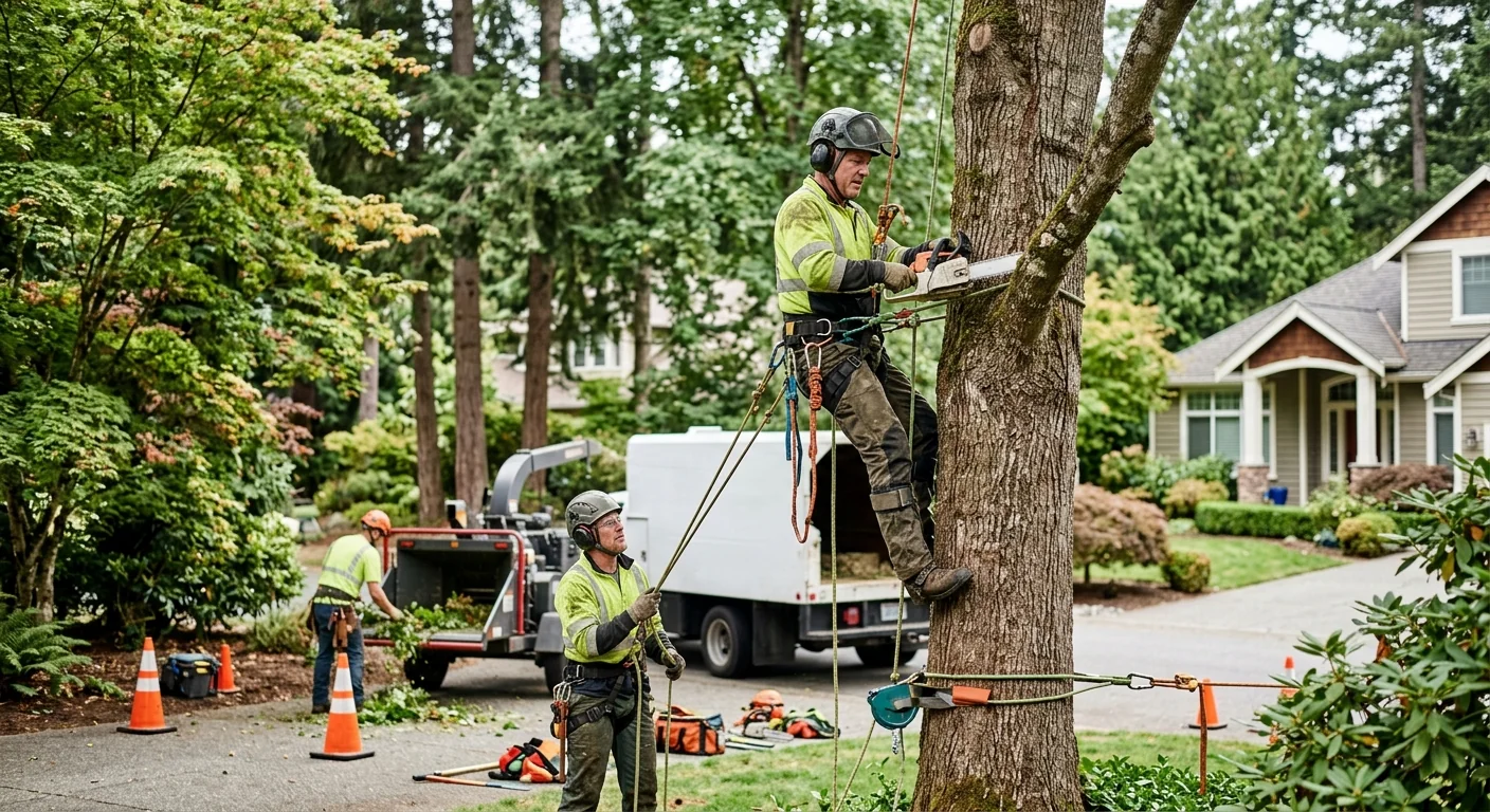 Crew clearing brush and small trees on an Edmonds residential lot
