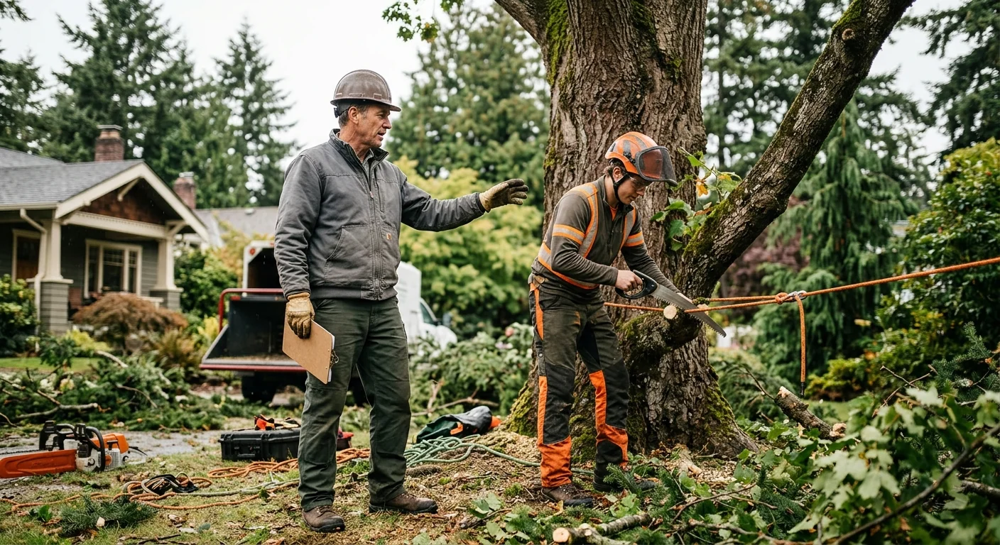 Support cable and bracing rod hardware installed in a large Edmonds shade tree