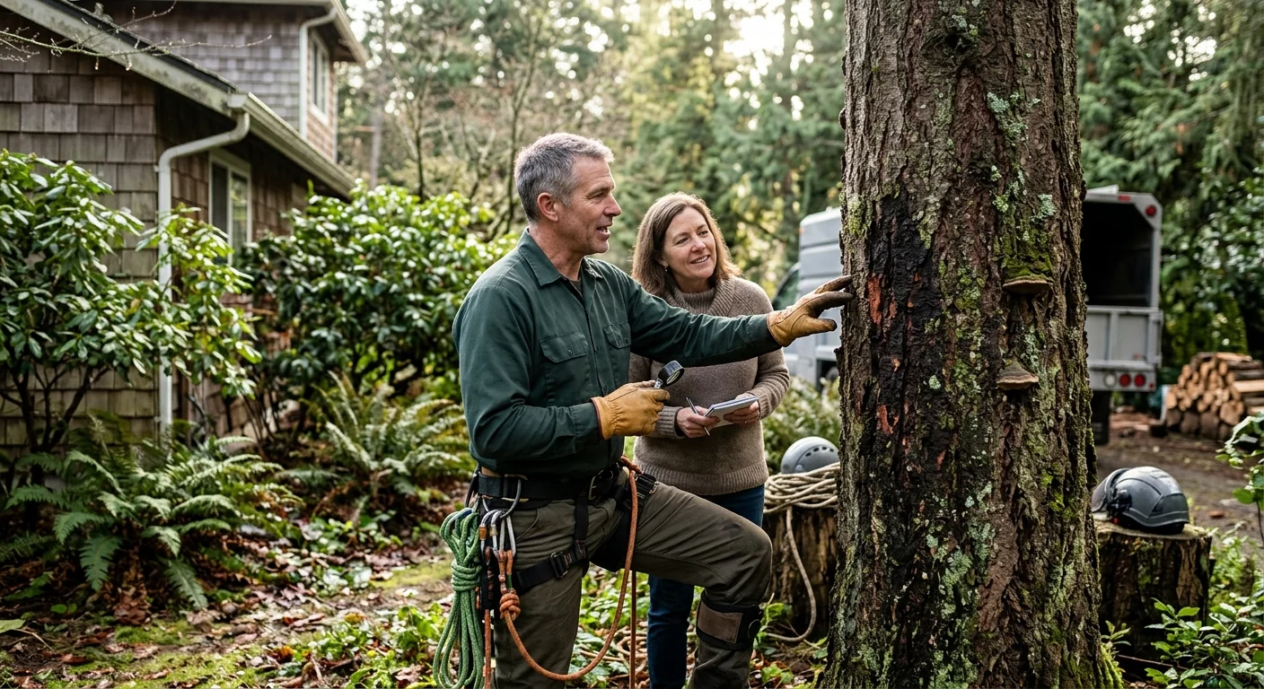 Diseased tree branches with fungal growth on an Edmonds property