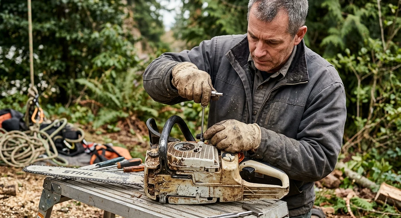 Arborist treating soil around a mature tree base in Edmonds