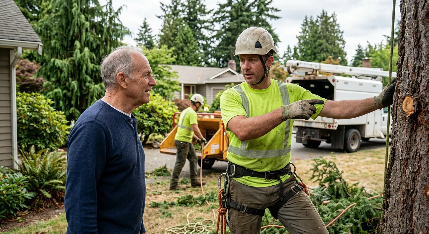 Careful pruning of mature backyard tree for lasting health