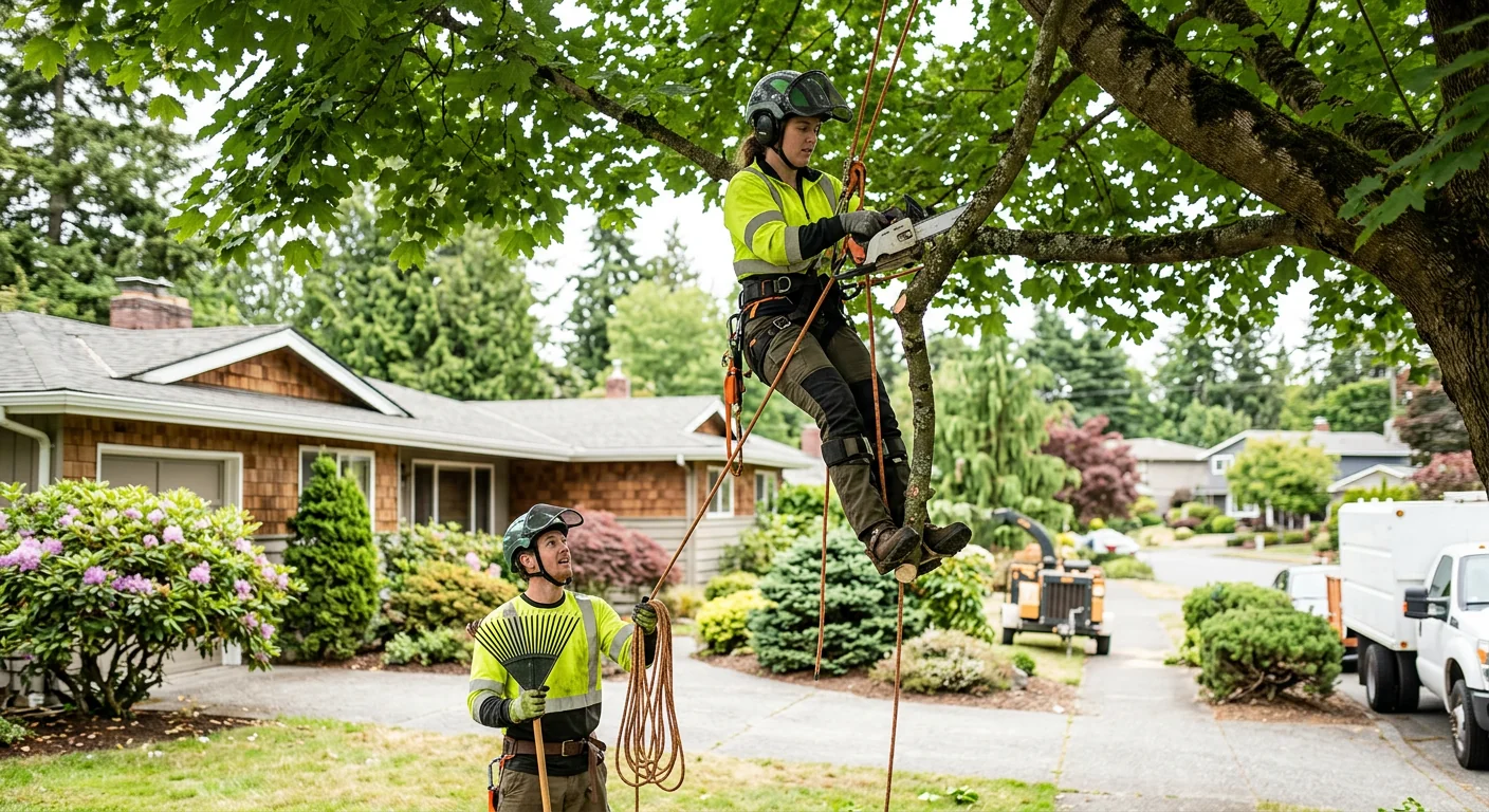Crew planting a young tree with amended soil in an Edmonds residential yard