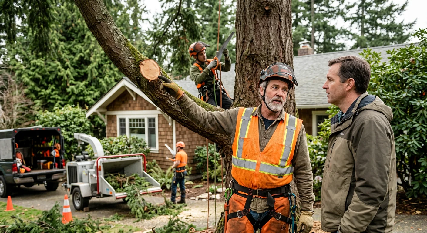 Crew planting a young tree with proper root ball depth in Edmonds yard