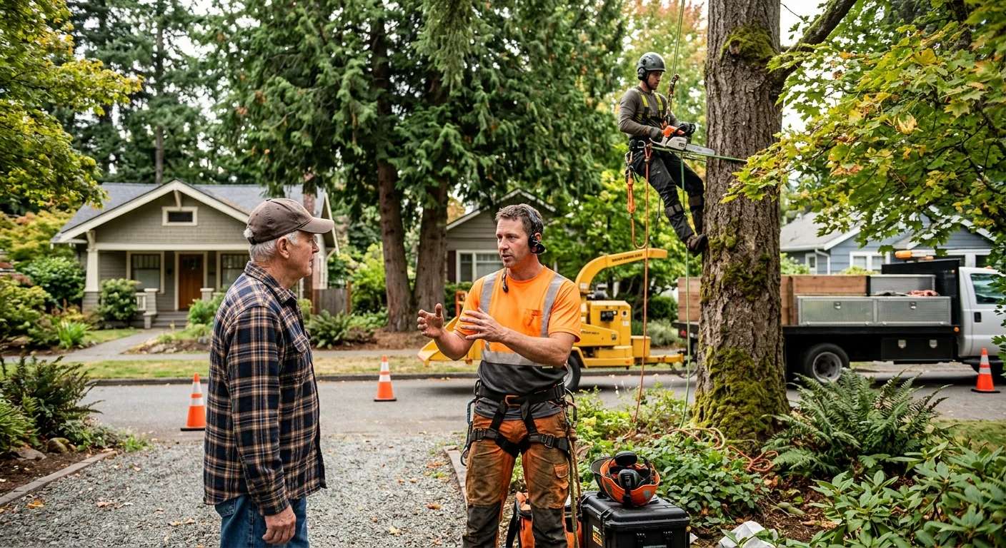 Tree removal crew safely dismantling a large tree in Edmonds