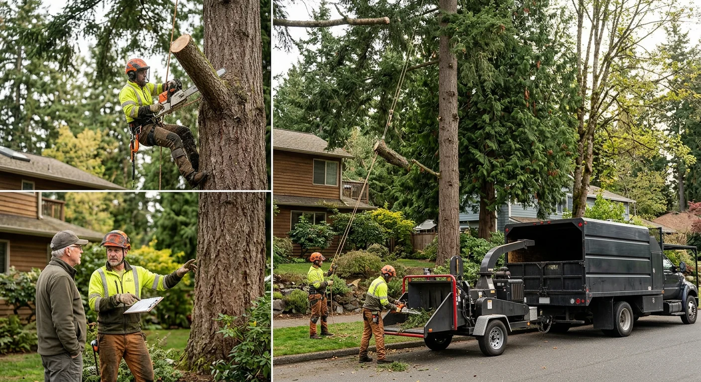 Arborist reviewing a written tree service estimate with a homeowner in Edmonds