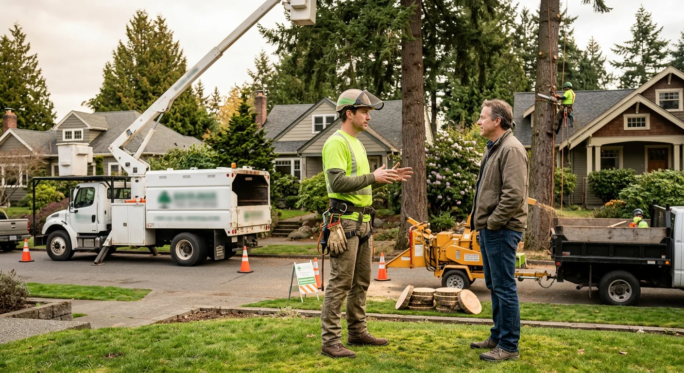 Tree service crew loading equipment to respond to an Edmonds property call